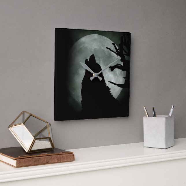 Wall Clock - Wolf Howling at the Full Moon  (Office)