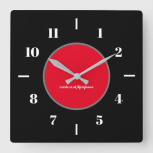 Wall Clocks - Black Background Red Circle Modern