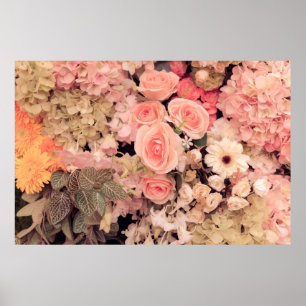 Wall flowers retro texture - Vintage Effect filter Poster