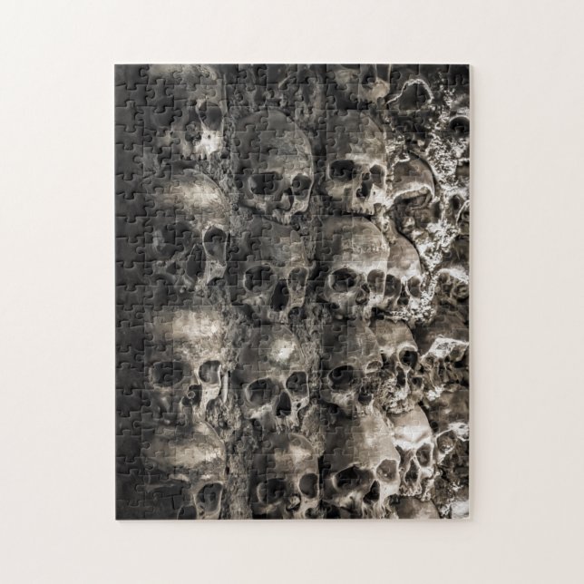 Wall Full Of Skulls And Bones In The Bone Chapel Jigsaw Puzzle (Vertical)