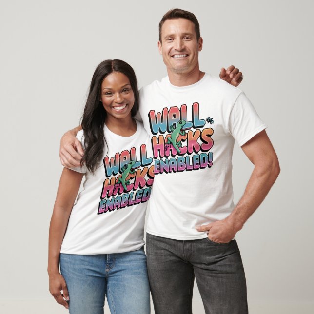 Wall Hacks Enabled – Funny Gaming Lizard Pixel Art T-Shirt (Unisex)