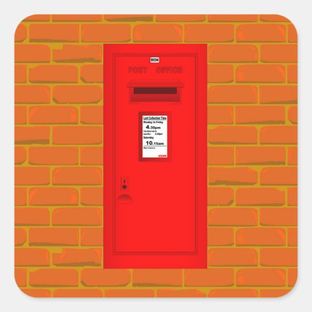 Wall Mounted Red Post Box Square Sticker (Front)