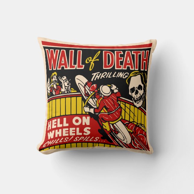 "Wall of Death" Vintage Motorcycle Racing Cushion (Front)