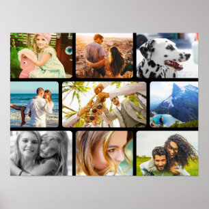 Wall Poster 9 Photo Template Rounded Frame Collage