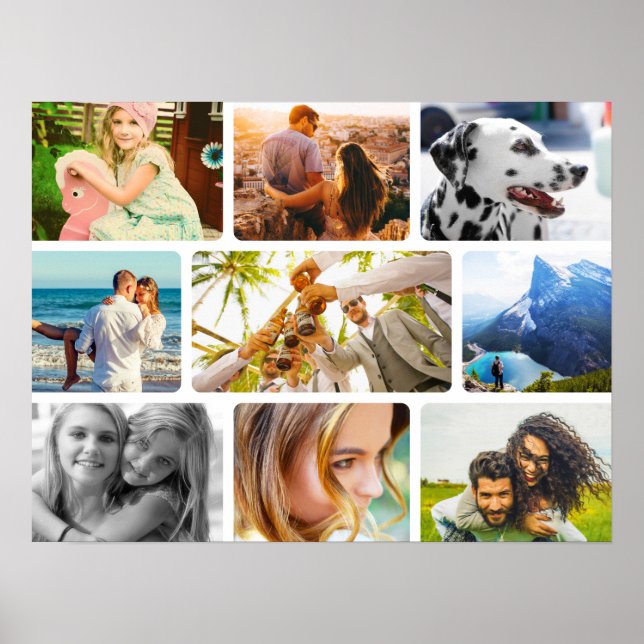 Wall Poster 9 Photo Template Rounded Frame Collage (Front)
