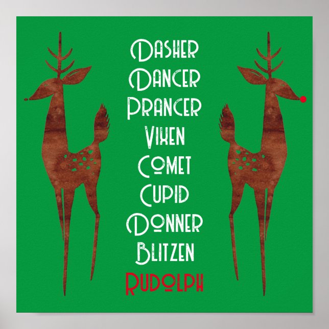 Wall Poster -  Santa's Reindeer -Rudolph Red Nose (Front)