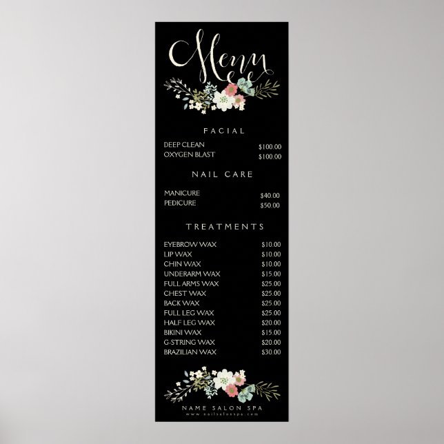 Wall Print Spa Salon Beautician Menu Price List (Front)