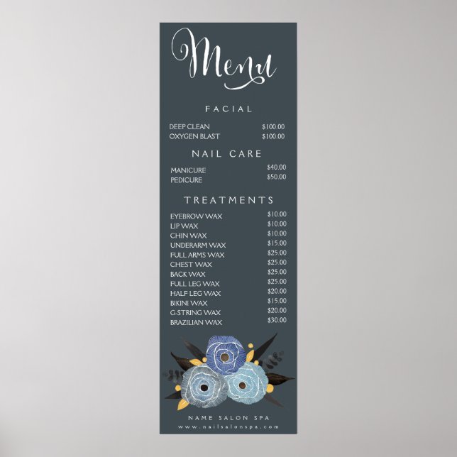 Wall Print Spa Salon Beautician Menu Price List (Front)