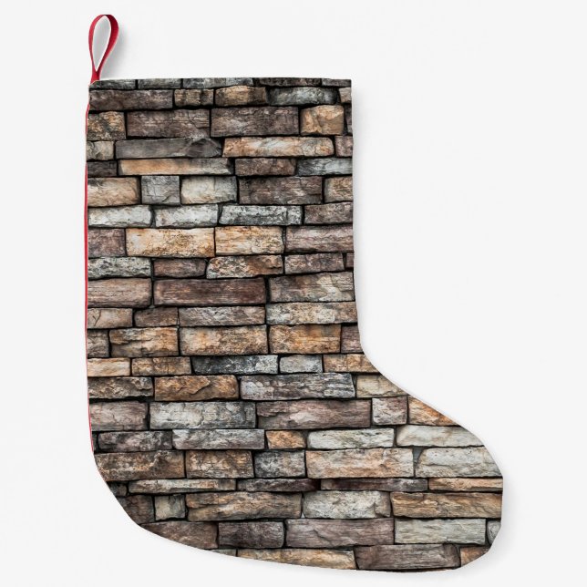 Wall stone wall brick wall small christmas stocking (Front)