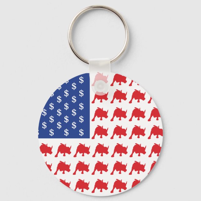 Wall Street Bull Market American Flag Key Ring (Front)