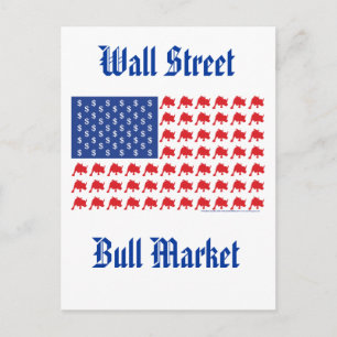 Wall Street Bull Market American Flag Postcard