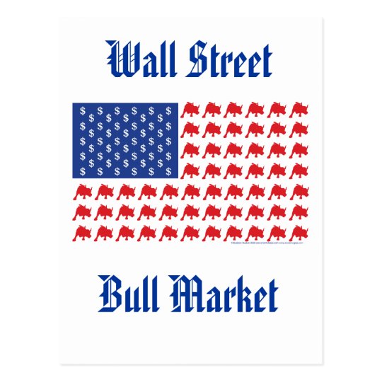 Wall Street Bull Market American Flag Postcard