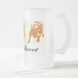 Wall Street Bull Market Frosted Glass Beer Mug