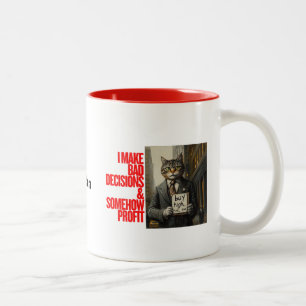 Wall Street Cat Meme Funny Minimalist Two-Tone Coffee Mug