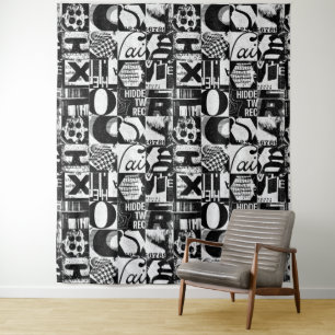 Wall Tapestry Or Photo Backdrop Black White Text