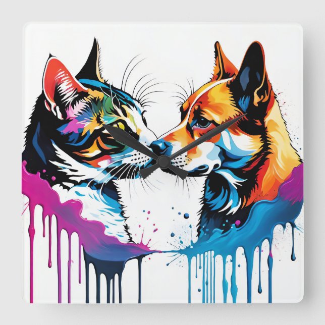 Wall watches, Dogs and Cats Square Wall Clock (Front)