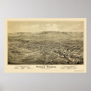 Walla Walla, WA Panoramic Map - 1876 Poster