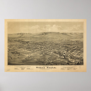 Walla Walla Washington 1876 Antique Panoramic Map Poster