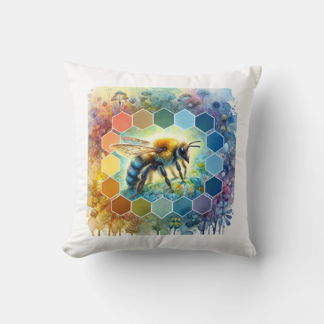 Wallace bee painting 130724AREF109 - Watercolor Cushion (Front)