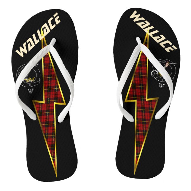 Wallace Clan Badge Lightning Bolt Black Flip Flops (Footbed)