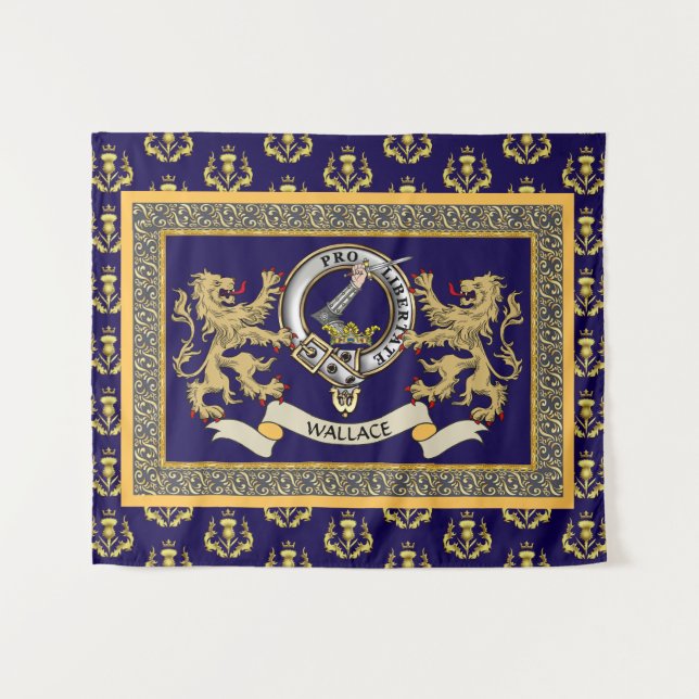 Wallace Clan Badge Personalised Blue Tapestry (Front (Horizontal))