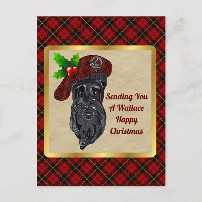 Wallace Clan Badge & Tartan Christmas Postcard (Front)