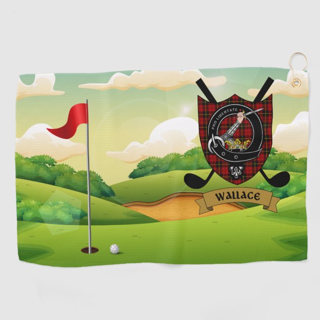 Wallace Clan Badge & Tartan Golf Towel (Horizontal)