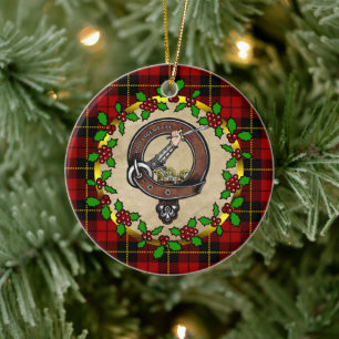 Wallace Clan Badge & Tartan Personalised Xmas Ceramic Tree Decoration