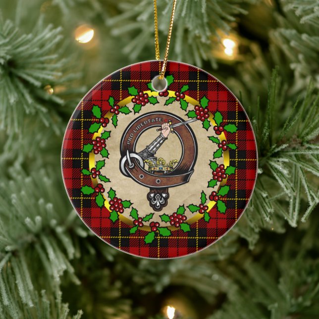 Wallace Clan Badge & Tartan Personalised Xmas Ceramic Tree Decoration (Tree)
