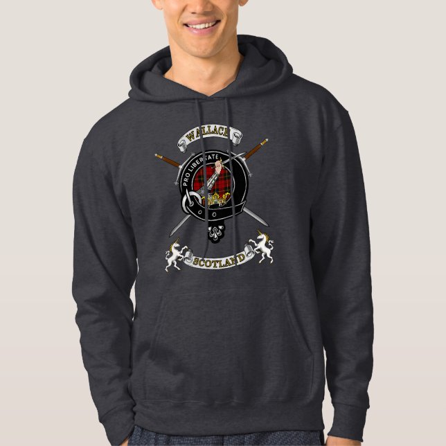 Wallace Clan Badge Tartan & Swords Hoodie (Front)