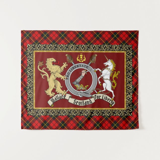 Wallace Clan Badge & Tartan Tapestry (Front (Horizontal))
