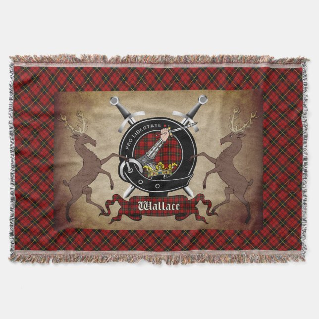 Wallace Clan Badge & Tartan Throw Blanket (Front)