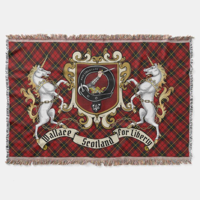 Wallace Clan Badge & Tartan Throw Blanket (Front)