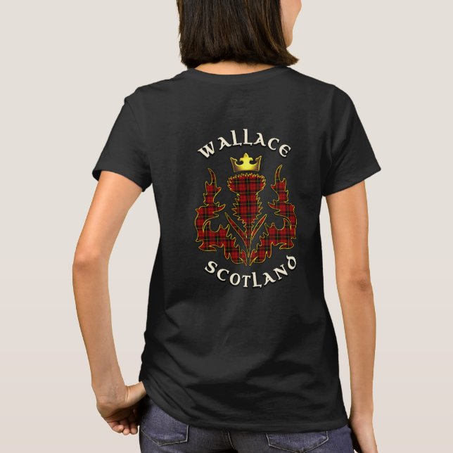 Wallace Clan Badge & Tartan w/Motto T-Shirt (Back)