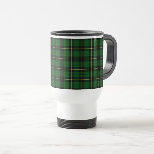 Wallace Clan Green and Black Hunting Tartan Travel Mug (Front Right)
