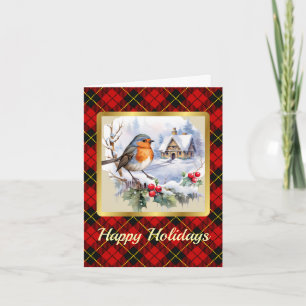 Wallace Crest & Tartan w/Robin Personalised Xmas Card