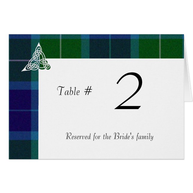 Wallace Plaid & Celtic Knot reception table number (Front Horizontal)