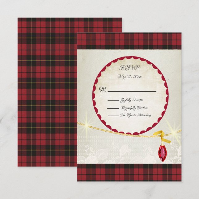 Wallace Red Scottish Tartan Wedding RSVP (Front/Back)