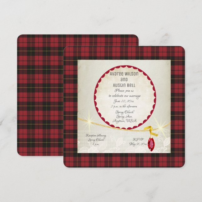 Wallace Red Tartan Garden Wedding Invitation (Front/Back)