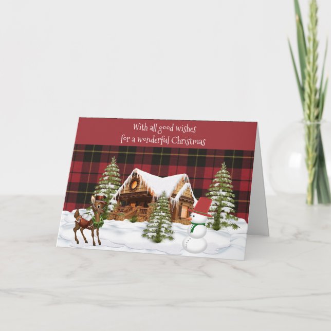 Wallace Red Weathered  Scottish Tartan Christmas Holiday Card (Front)