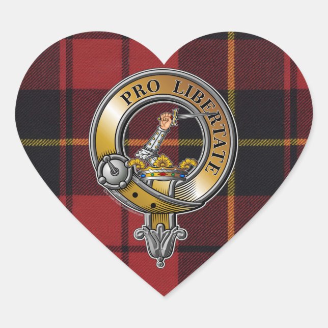 Wallace Tartan & Badge Heart Sticker (Front)