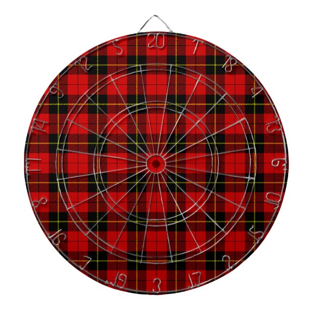 Wallace tartan red black plaid dartboard (Front)