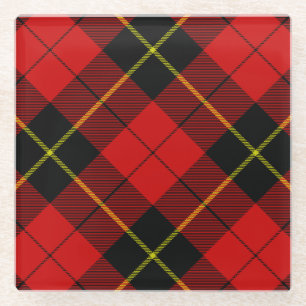 Wallace tartan red black plaid glass coaster