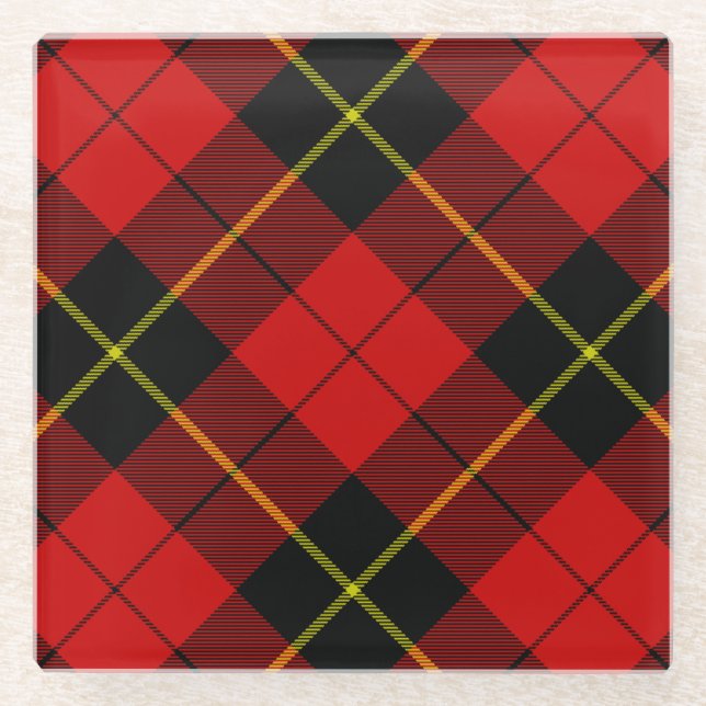 Wallace tartan red black plaid glass coaster (Front)
