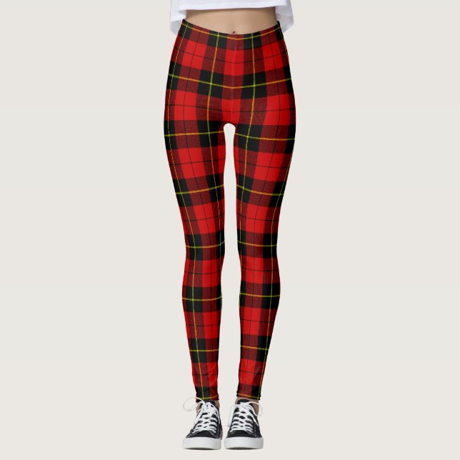 Wallace tartan red black plaid leggings (Front)