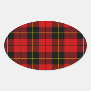 Wallace tartan red black plaid oval sticker