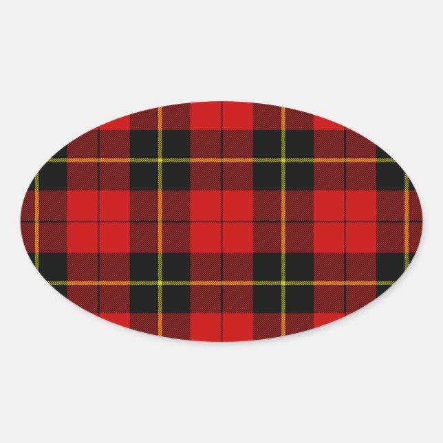 Wallace tartan red black plaid oval sticker (Front)