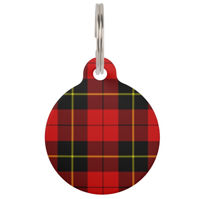 Wallace tartan red black plaid pet tag (Front)