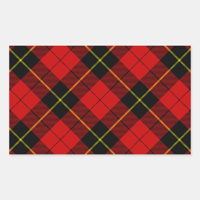 Wallace tartan red black plaid rectangular sticker (Front)