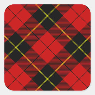 Wallace tartan red black plaid square sticker